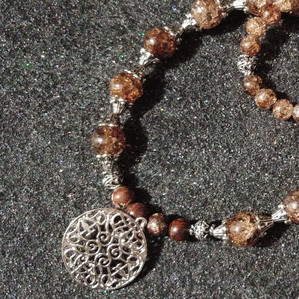 Blown Glass Necklace with Lace Style Pendant